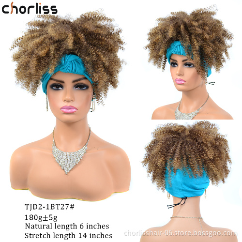 Wholesale Natural Blonde Black Heat Resistant Kinky Cruly Afro Short Wig Synthetic Hair Women's Headband Wigs For Black Women